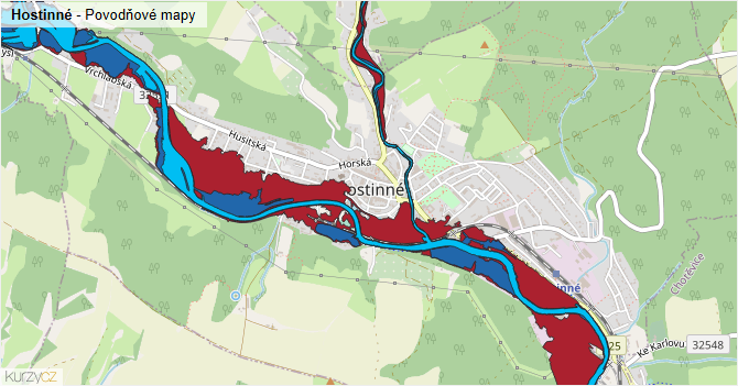 Hostinné - záplavové mapy stoleté vody