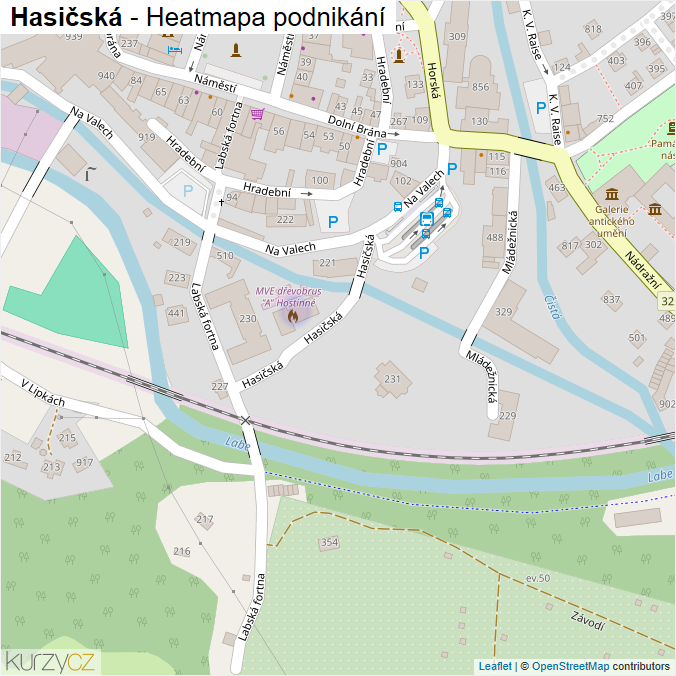 Mapa Hasičská - Firmy v ulici.