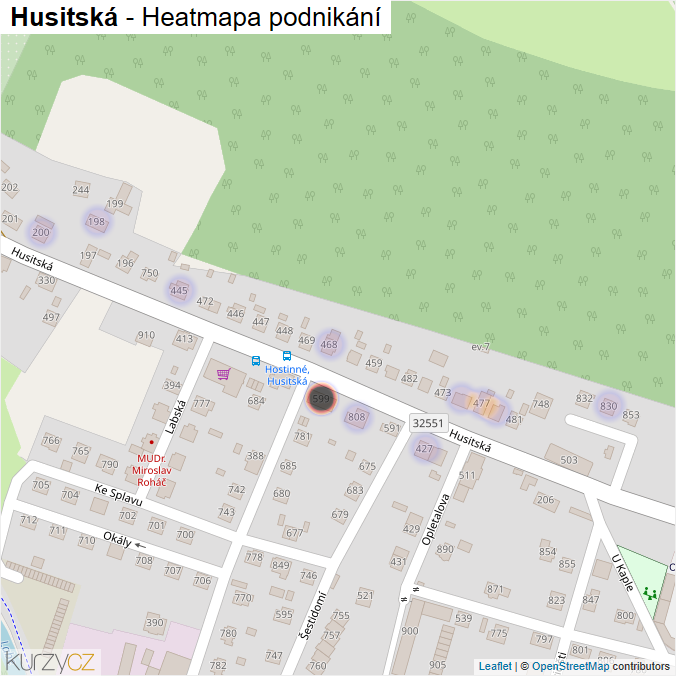 Mapa Husitská - Firmy v ulici.