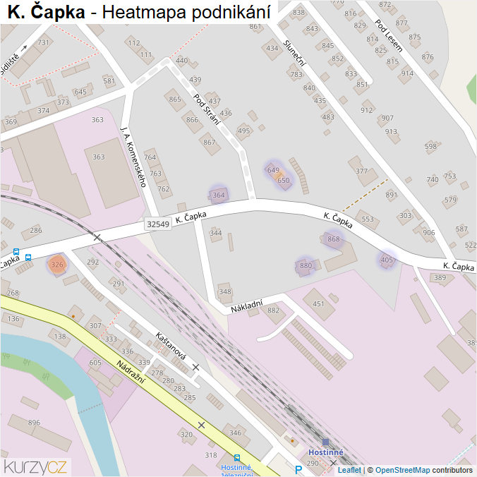 Mapa K. Čapka - Firmy v ulici.