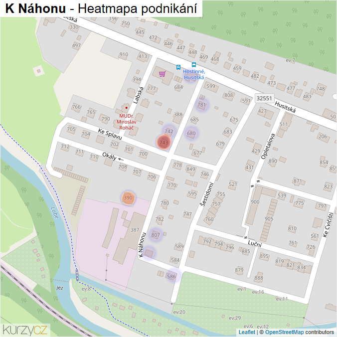 Mapa K Náhonu - Firmy v ulici.