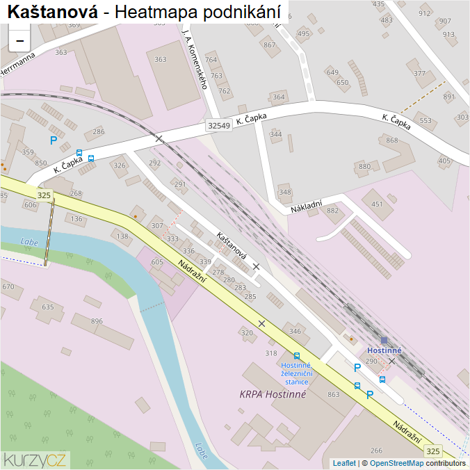 Mapa Kaštanová - Firmy v ulici.
