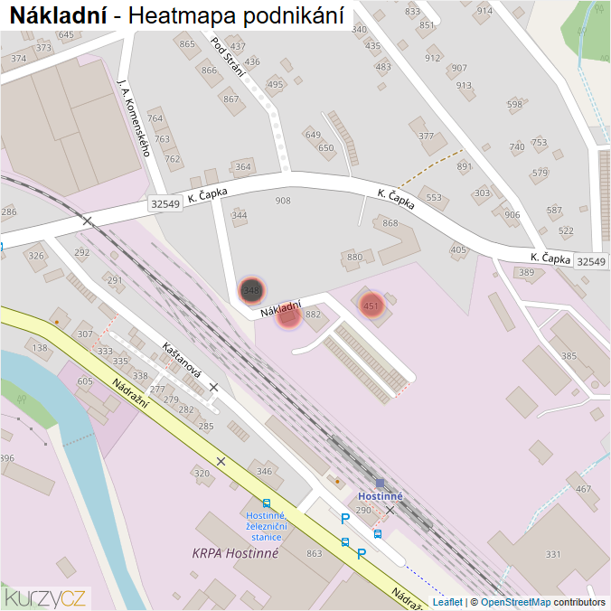 Mapa Nákladní - Firmy v ulici.