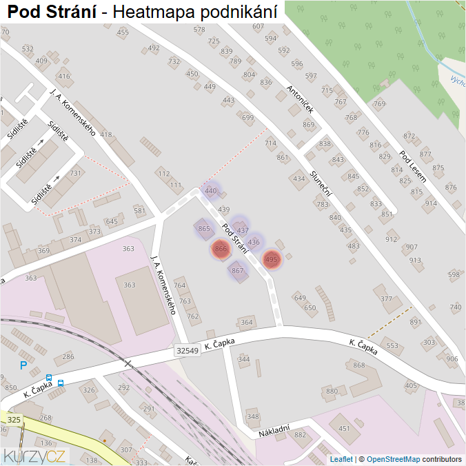 Mapa Pod Strání - Firmy v ulici.