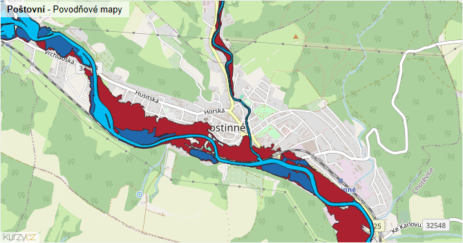 Poštovní - záplavové mapy stoleté vody