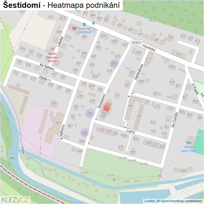 Mapa Šestidomí - Firmy v ulici.