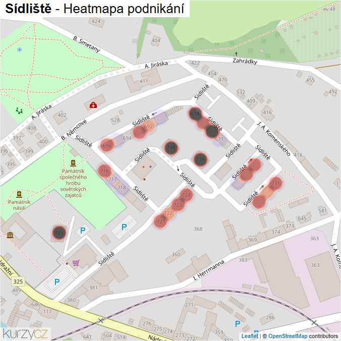 Mapa Sídliště - Firmy v ulici.