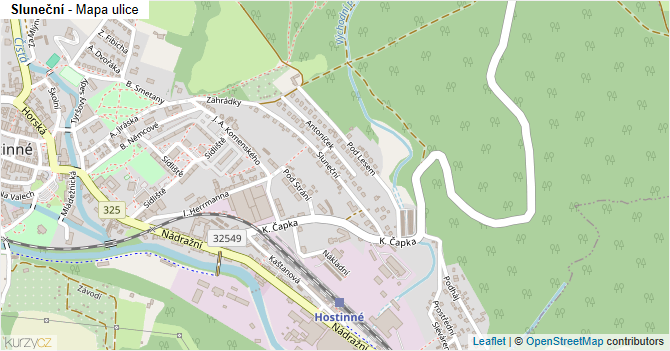 Sluneční - mapa ulice