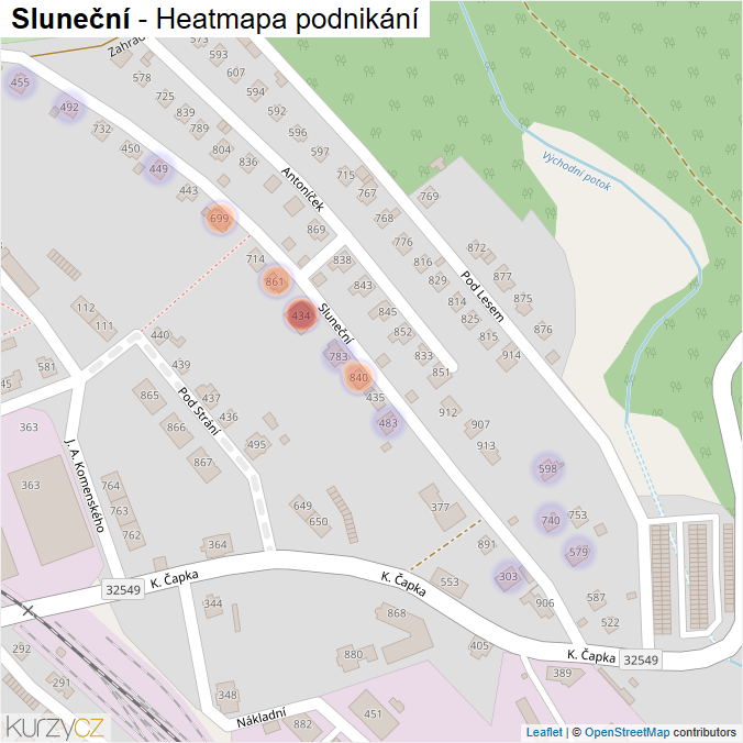 Mapa Sluneční - Firmy v ulici.