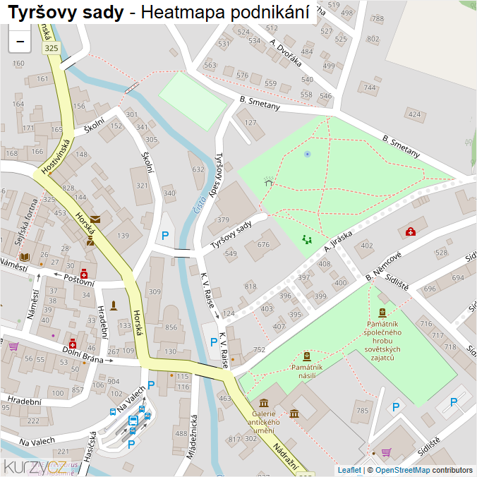Mapa Tyršovy sady - Firmy v ulici.
