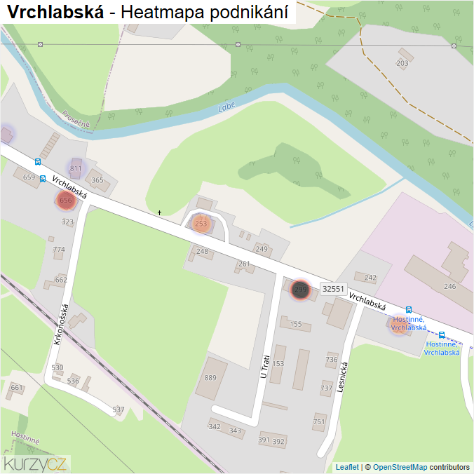 Mapa Vrchlabská - Firmy v ulici.