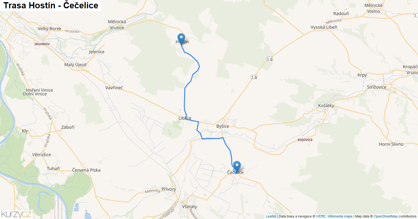 Hostín-Čečelice, mapa trasy