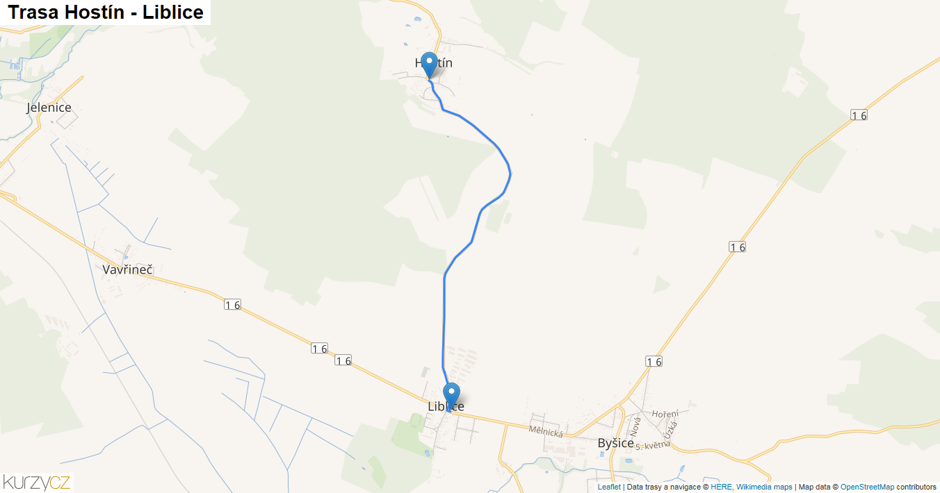 Hostín-Liblice, mapa trasy