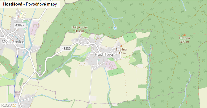 Hostišová - záplavové mapy stoleté vody