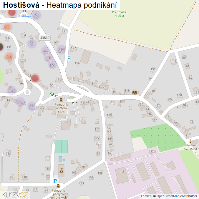Mapa Hostišová - Firmy v části obce.