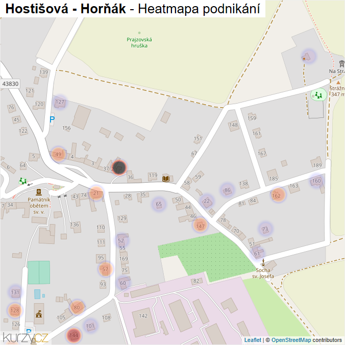 Mapa Hostišová - Horňák - Firmy v části obce.