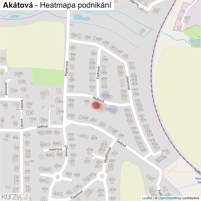 Mapa Akátová - Firmy v ulici.