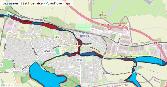 bez názvu - část Hostivice - záplavové mapy stoleté vody