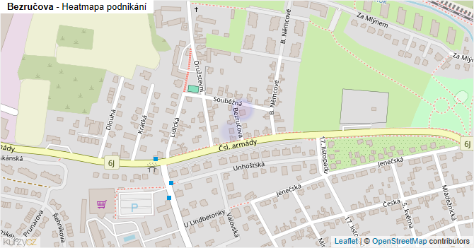 Bezručova - mapa podnikání