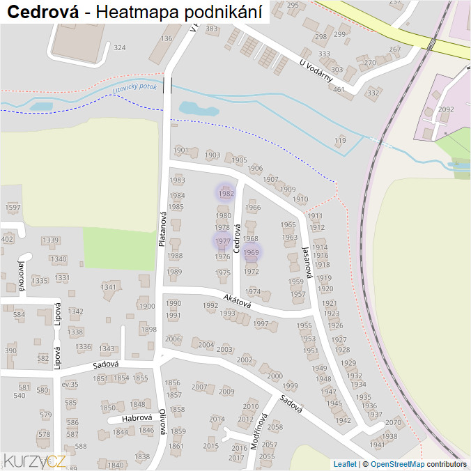 Mapa Cedrová - Firmy v ulici.