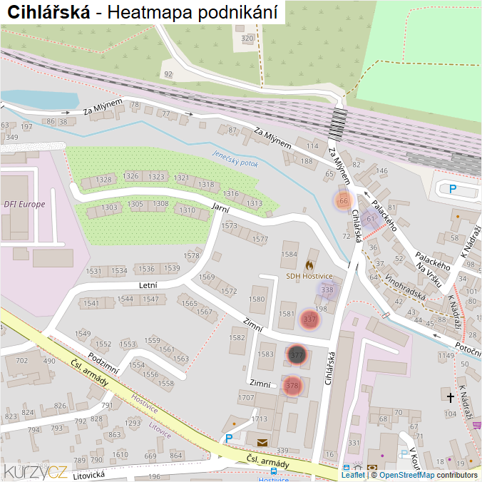 Mapa Cihlářská - Firmy v ulici.