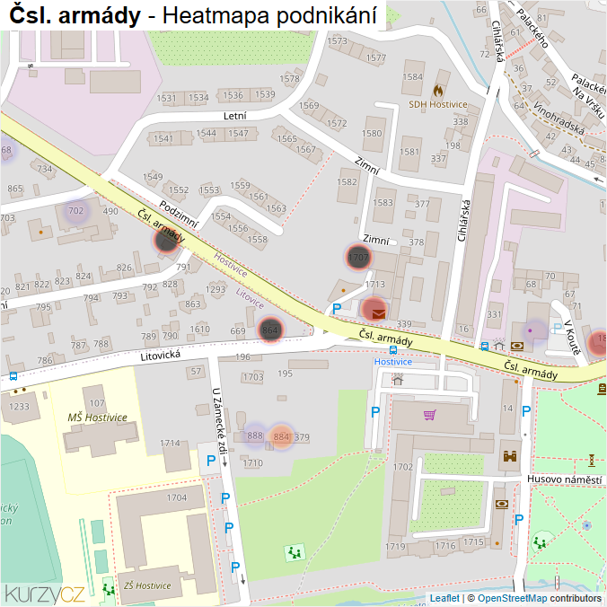 Mapa Čsl. armády - Firmy v ulici.