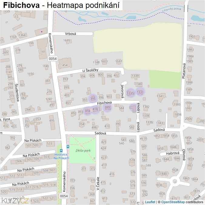Mapa Fibichova - Firmy v ulici.
