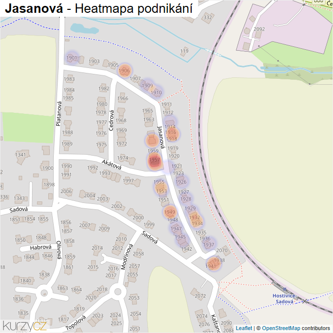 Mapa Jasanová - Firmy v ulici.