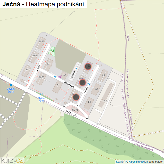 Mapa Ječná - Firmy v ulici.