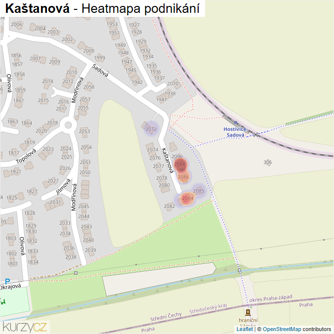 Mapa Kaštanová - Firmy v ulici.