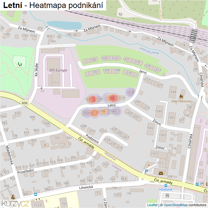 Mapa Letní - Firmy v ulici.