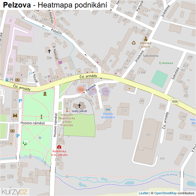 Mapa Pelzova - Firmy v ulici.