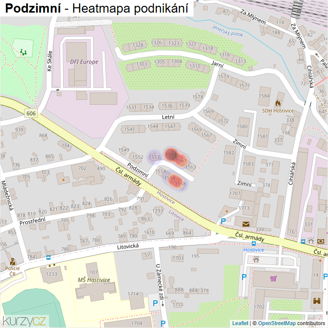 Mapa Podzimní - Firmy v ulici.