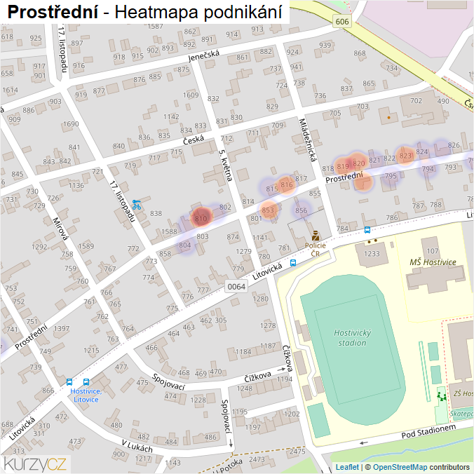 Mapa Prostřední - Firmy v ulici.