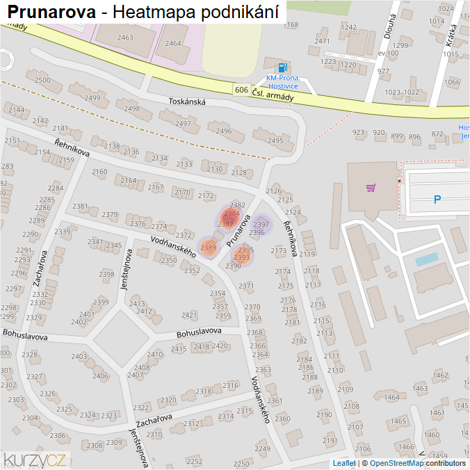 Mapa Prunarova - Firmy v ulici.
