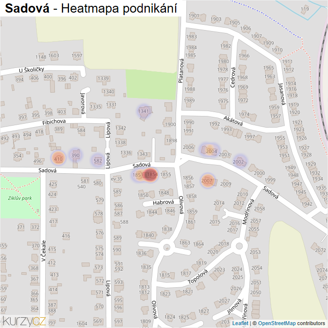 Mapa Sadová - Firmy v ulici.