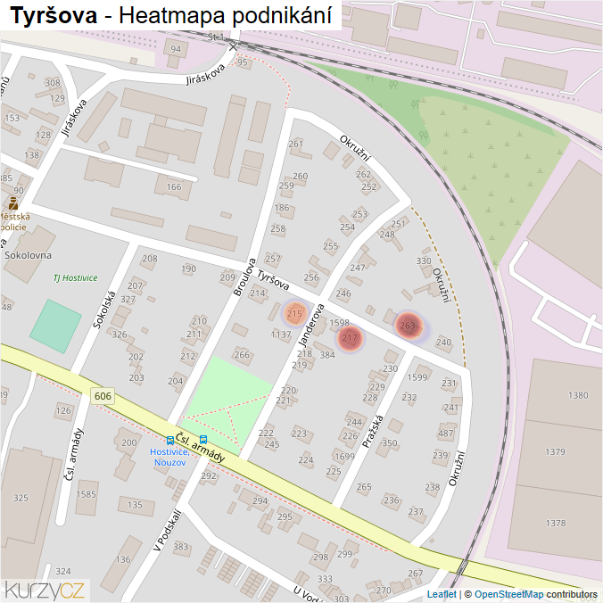 Mapa Tyršova - Firmy v ulici.