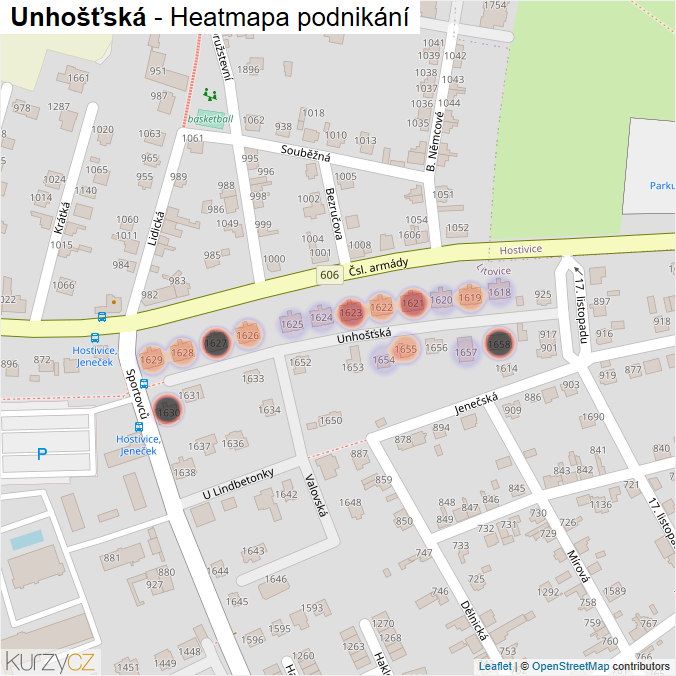 Mapa Unhošťská - Firmy v ulici.