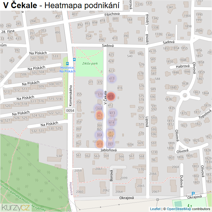 Mapa V Čekale - Firmy v ulici.