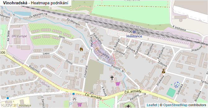 Vinohradská - mapa podnikání