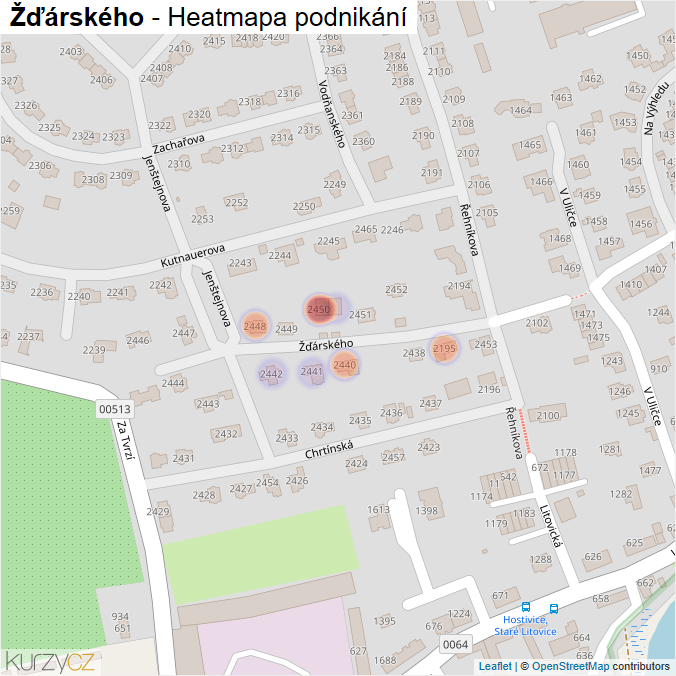 Mapa Žďárského - Firmy v ulici.