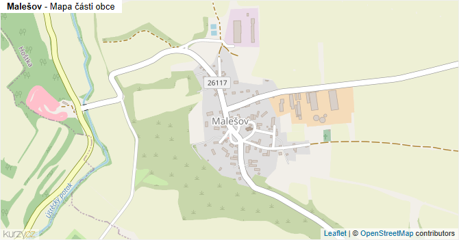 Malešov - mapa části obce