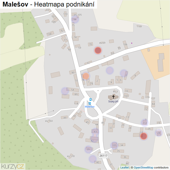 Mapa Malešov - Firmy v části obce.