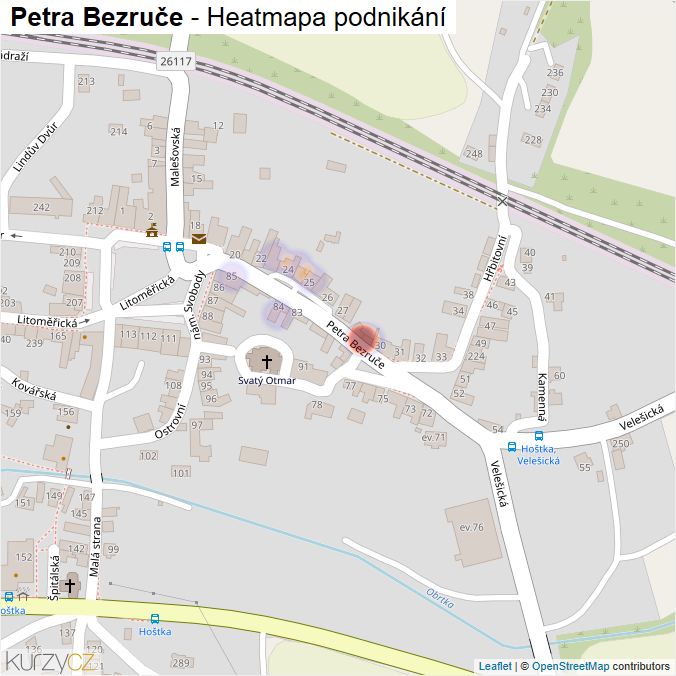 Mapa Petra Bezruče - Firmy v ulici.