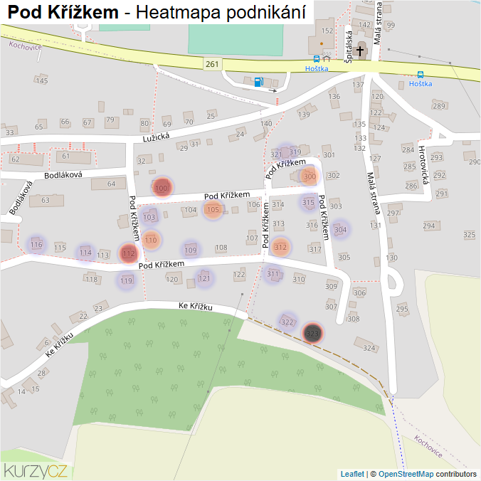 Mapa Pod Křížkem - Firmy v ulici.
