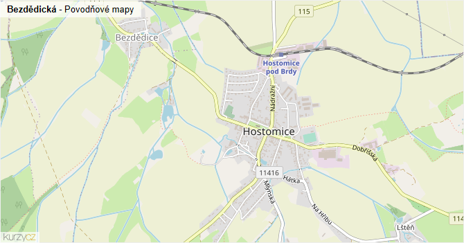 Bezdědická - záplavové mapy stoleté vody
