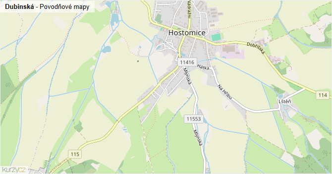Dubinská - záplavové mapy stoleté vody