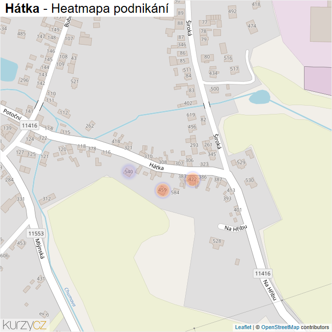 Mapa Hátka - Firmy v ulici.