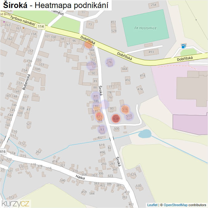 Mapa Široká - Firmy v ulici.