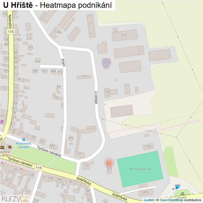 Mapa U Hřiště - Firmy v ulici.